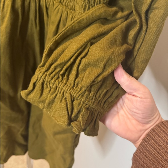 Madewell Olive Smocked Long Sleeve Dress - Picture 2 of 5